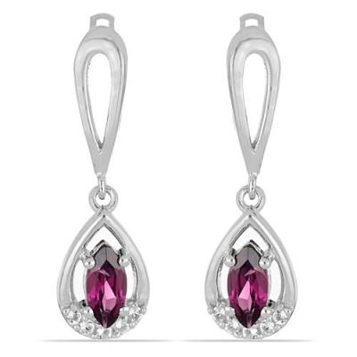 BUY NATURAL RHODOLITE GEMSTONE CLASSIC EARRINGS IN 925 SILVER